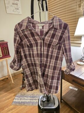 Christopher & Banks Purple Plaid Button-Down Shirt